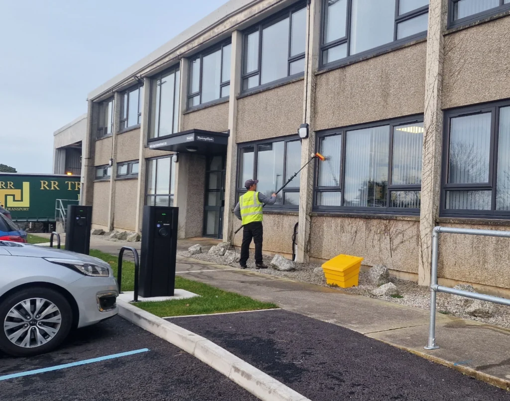 Cleaning glass windows for commercial premises.